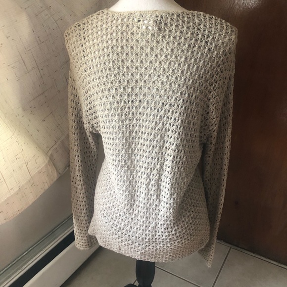 JP Berringer Open Knit Cardigan Sweater Single Top Button Closure Beige SZ M - Picture 2 of 5